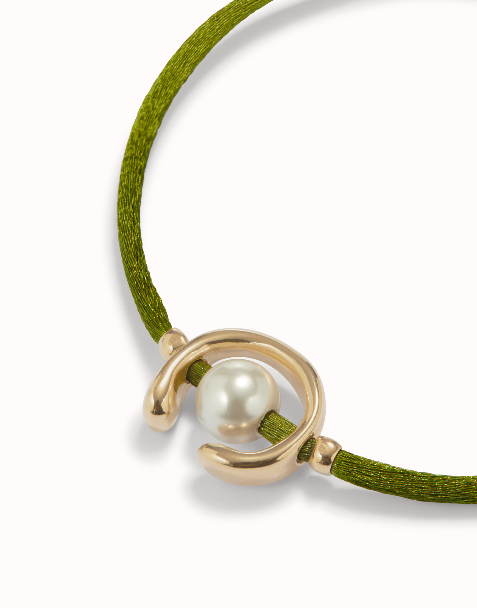 18K gold-plated dark green thread bracelet with shell pearl accessory., Golden, large image number null